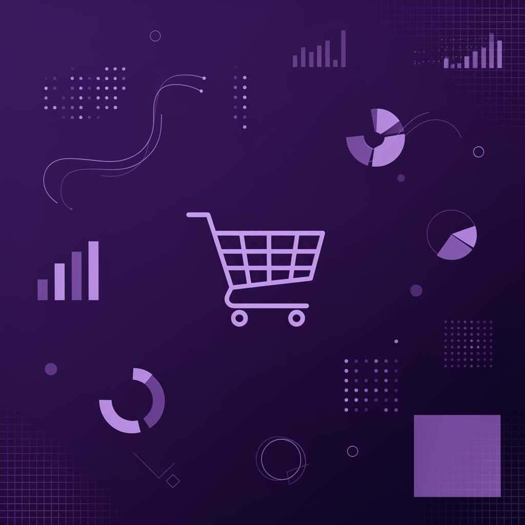 Illustration: Online-Shop Warenkorb mit SEO-Analytics und Traffic-Diagramm