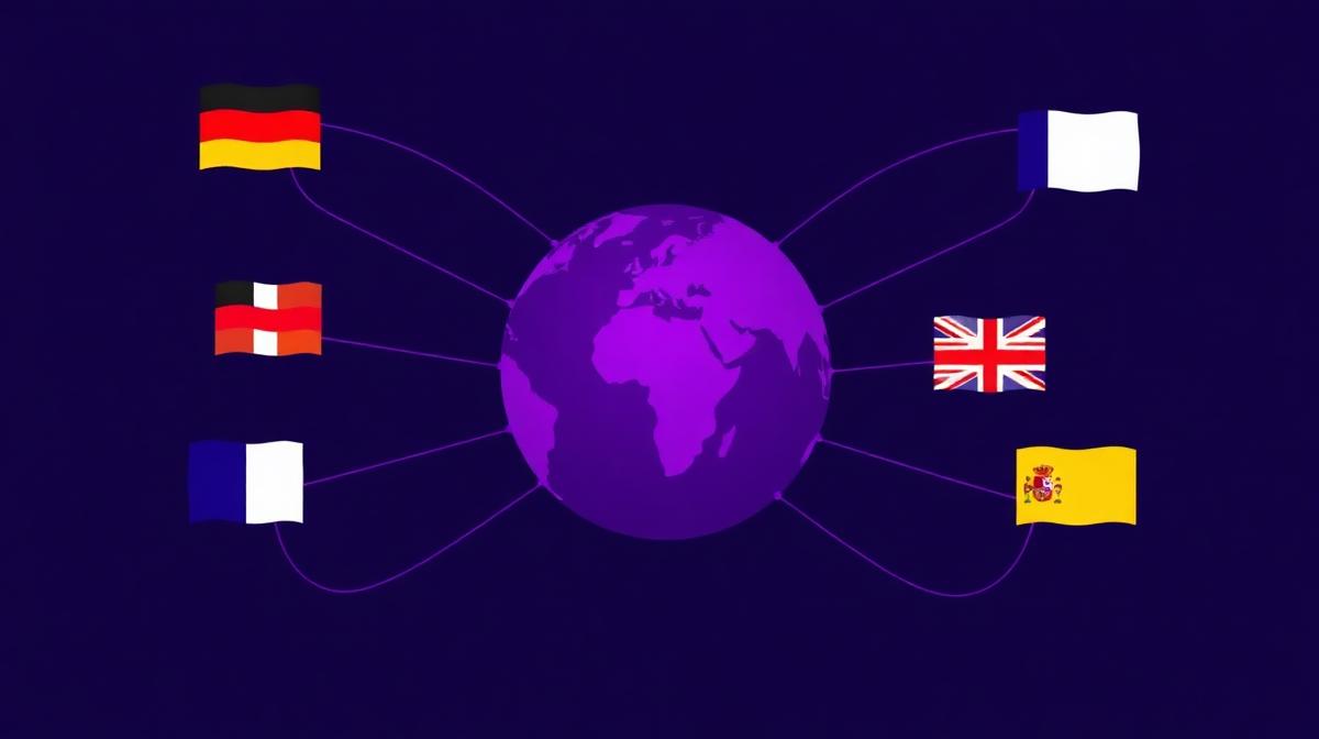 Illustration: Internationale Websites verbunden durch hreflang-Tags