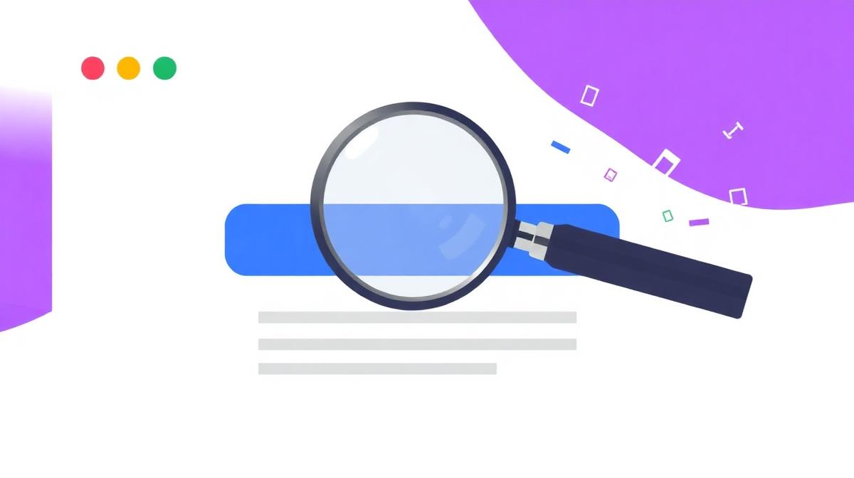 Illustration: Lupe auf einem Google-Suchergebnis mit blauem Title Link und grauer Meta Description